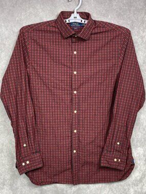 Polo Ralph Lauren Button Up Shirt Mens 17 / 43 Red Plaid Long Sleeve Slim Fit